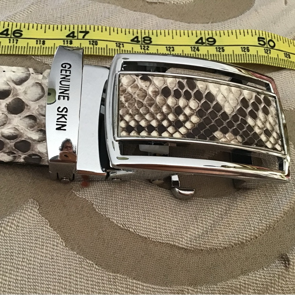 Genuine Snake Skin Print Belt with Adjustable Silver Buckle